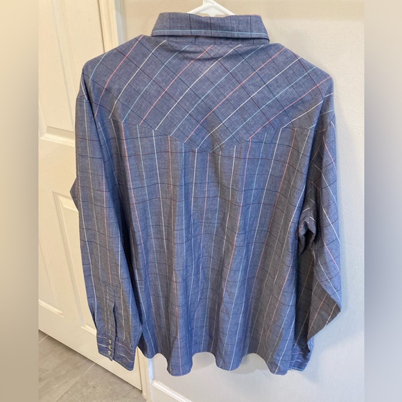 VINTAGE LEE plaid western pearlized button snap shirt blue long sleeve size XL - Picture 5 of 5